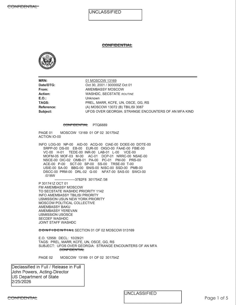 ロシア機による爆撃疑惑を「UFOかもしれない」とかわした国務省公電──ジョージア上空の奇妙な言い訳
